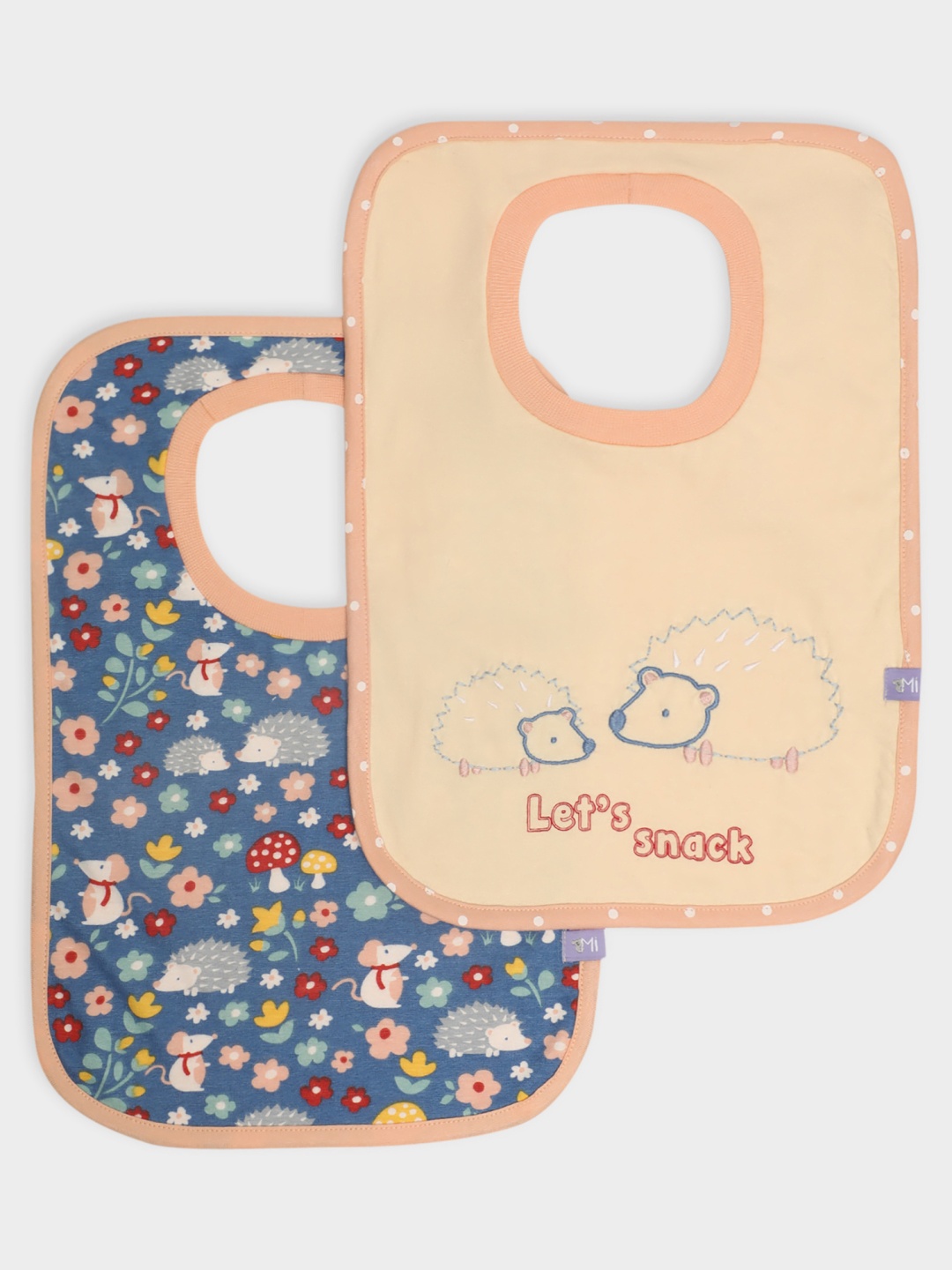 

MiArcus Infants Pack Of 2 Printed Pure Cotton Bibs, Peach
