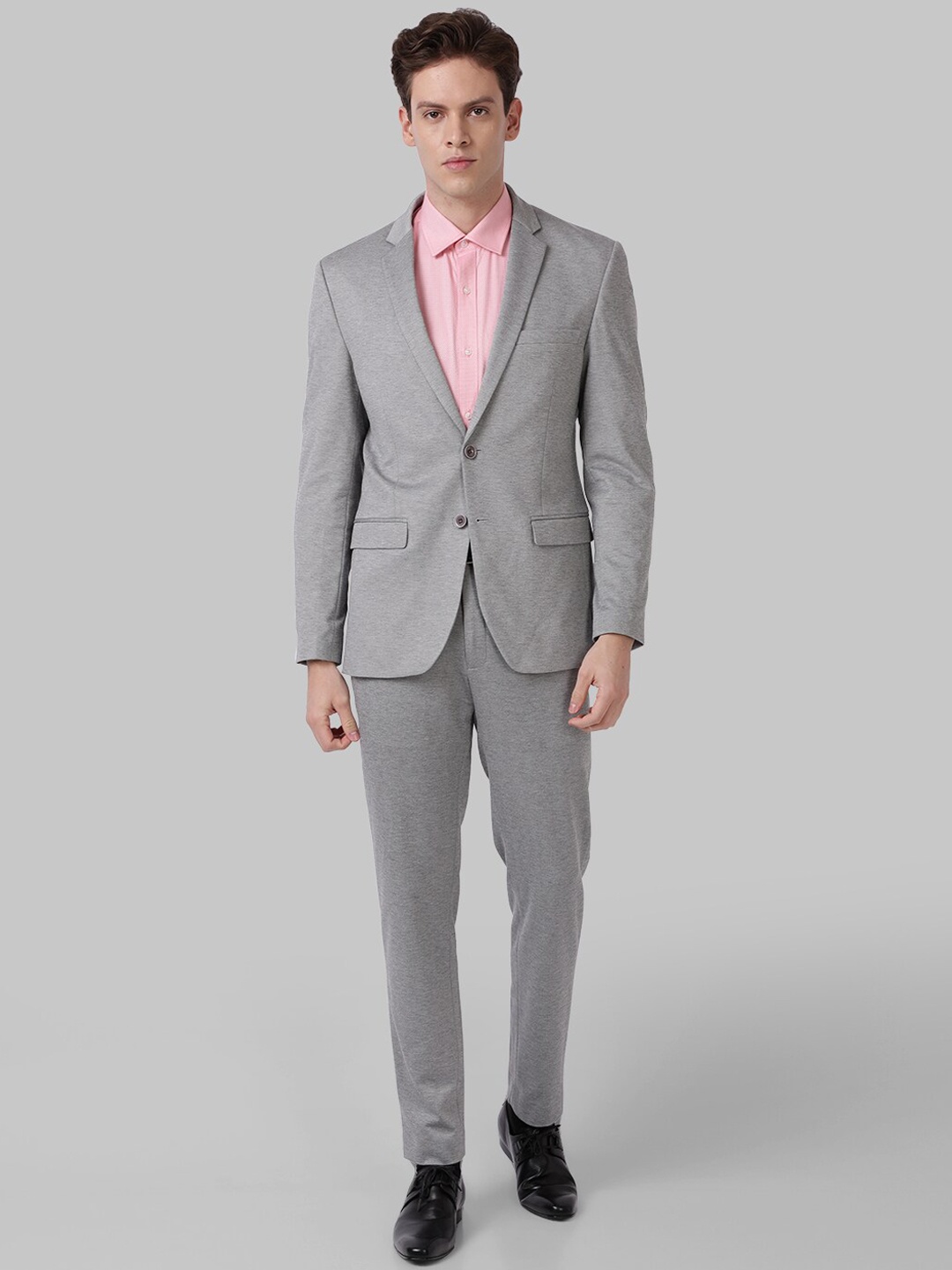 

Park Avenue Men Grey Self-Design Single-Breasted Formal Suit