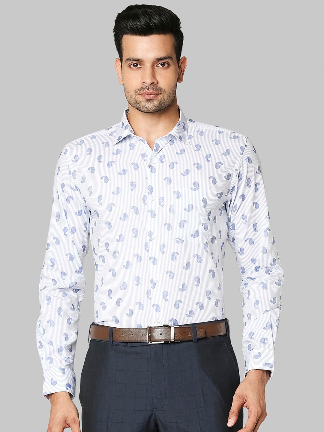

Park Avenue Blue Slim Fit Printed Cotton Formal Shirt