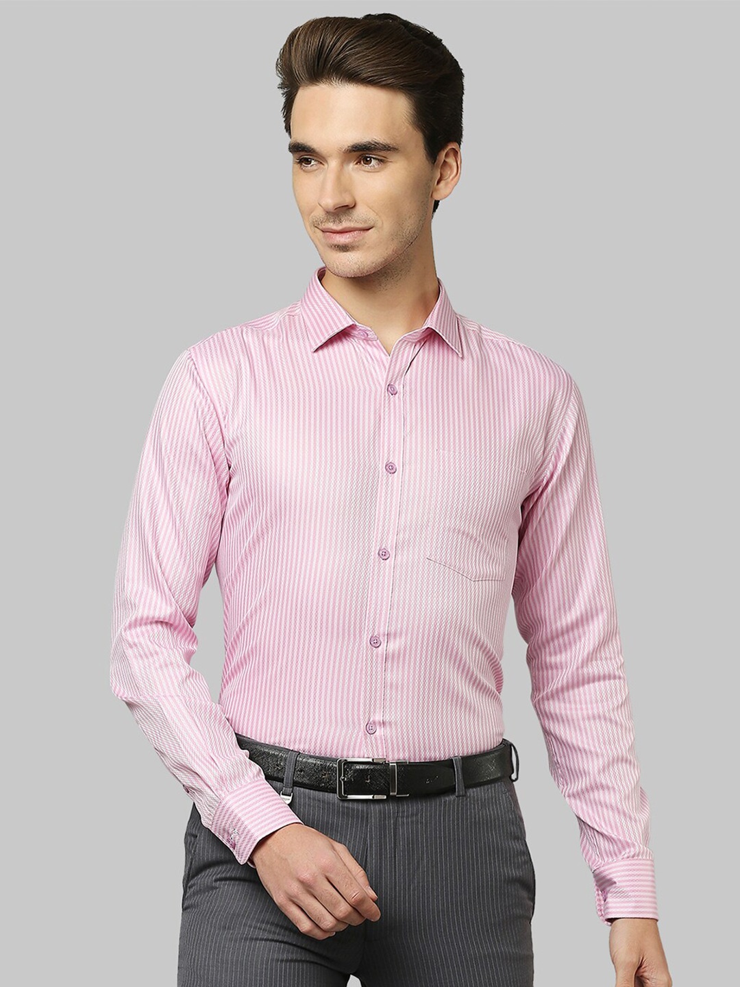 

Park Avenue Men Red Slim Fit Striped Cotton Formal Shirt
