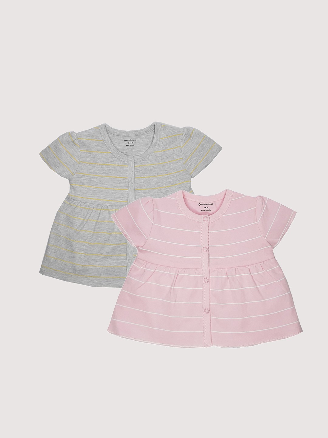 

My Milestones Infants Girls Pack Of 2 Striped Cotton Tops, Pink