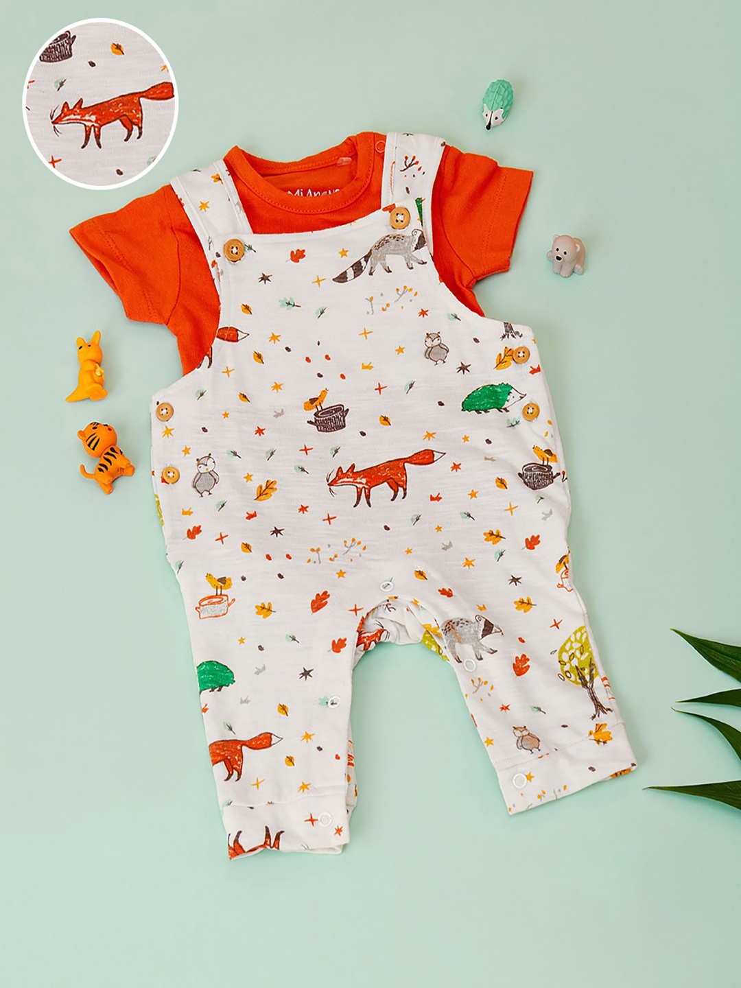 

MiArcus Kids Orange-White Pure Cotton Dungarees With T-Shirt