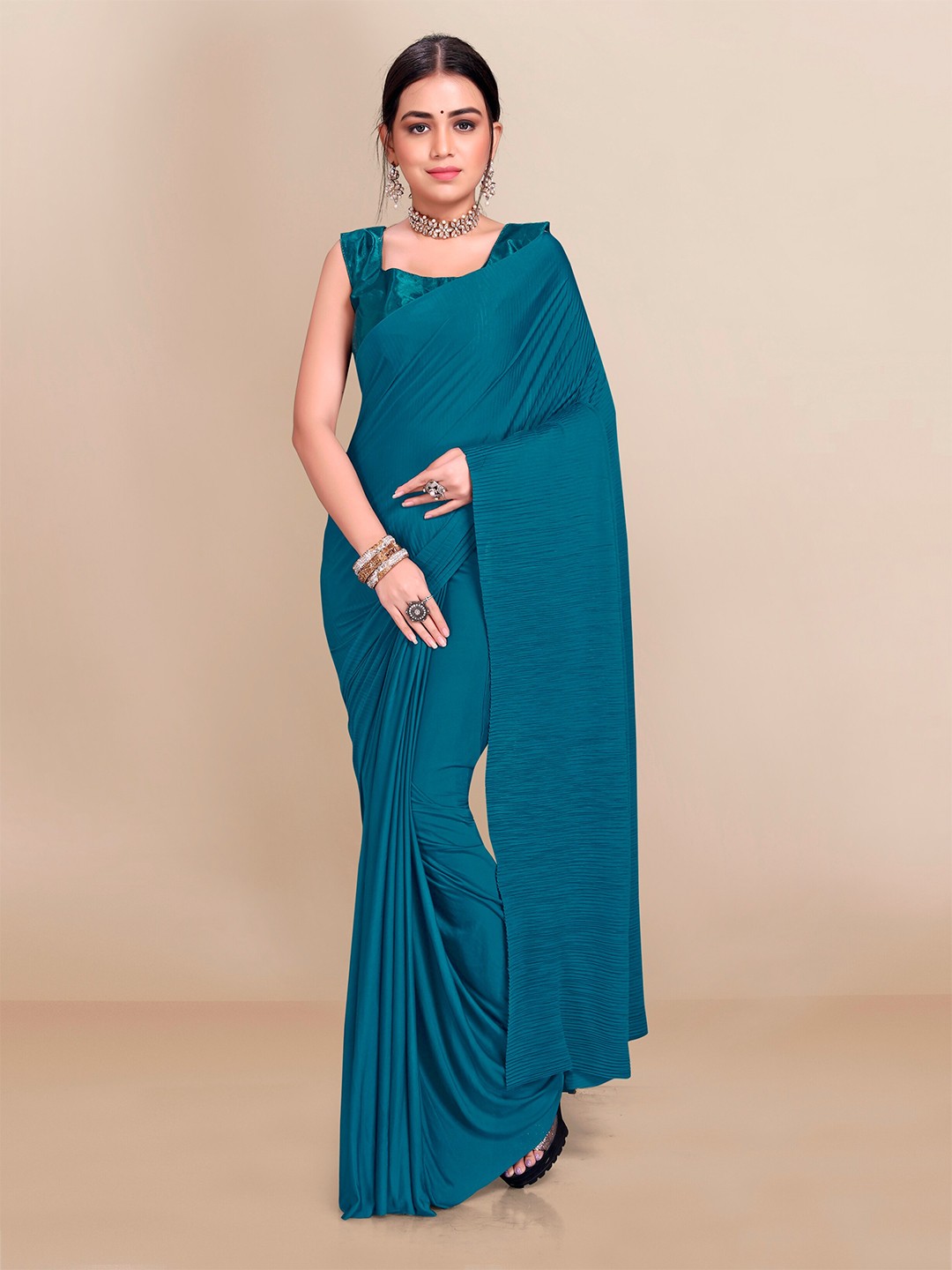 

VAIRAGEE Teal Blue Poly Silk Party Saree