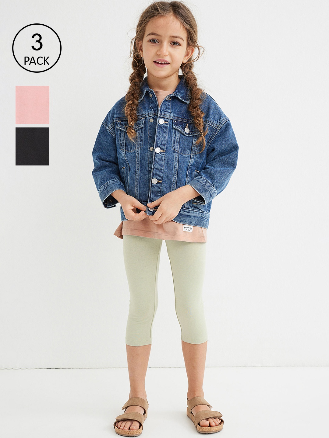 

H&M Girls 3-Pack Cotton Leggings, Black