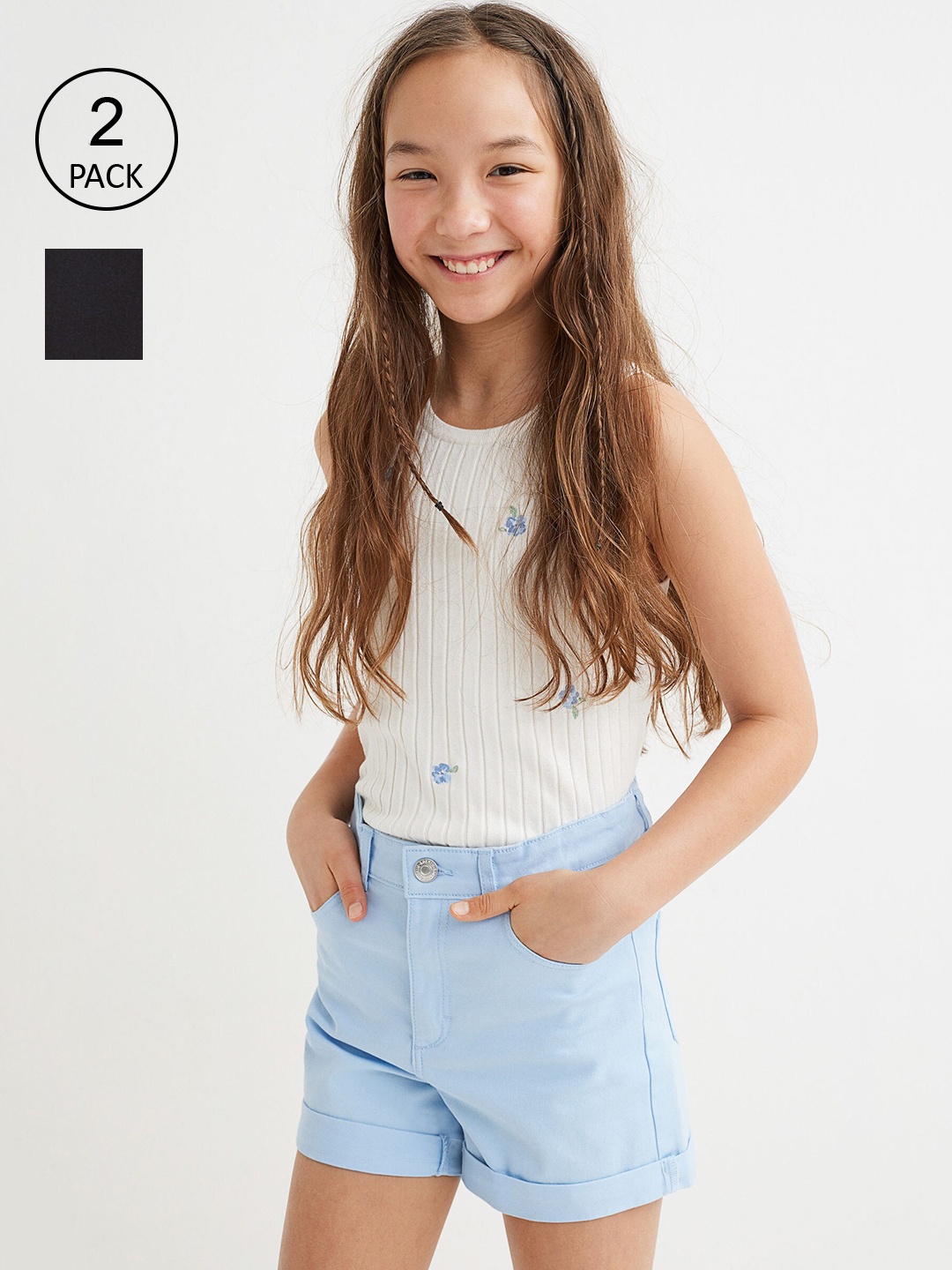 

H&M Girls 2 Pack Black & Blue Twill Shorts