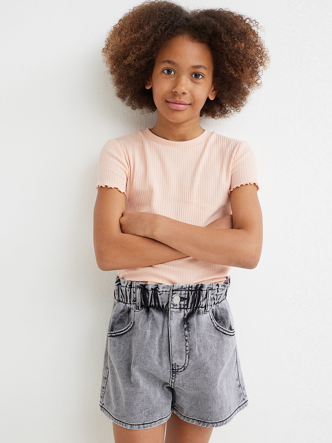 

H&M Girls Grey Relaxed Fit Twill High Shorts