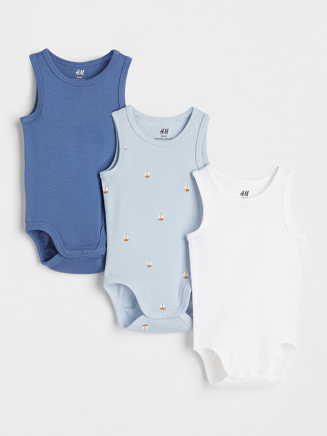 

H&M White & Blue 3-Pack Sleeveless Bodysuits