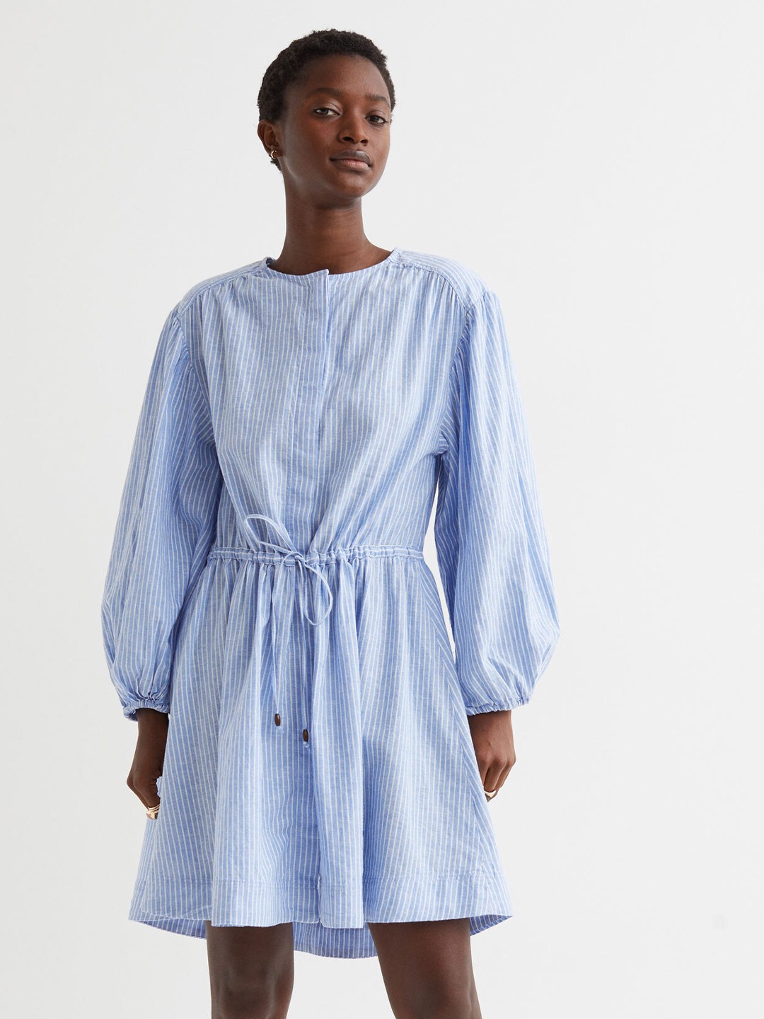 

H&M Women Blue Short Linen-Blend Dress