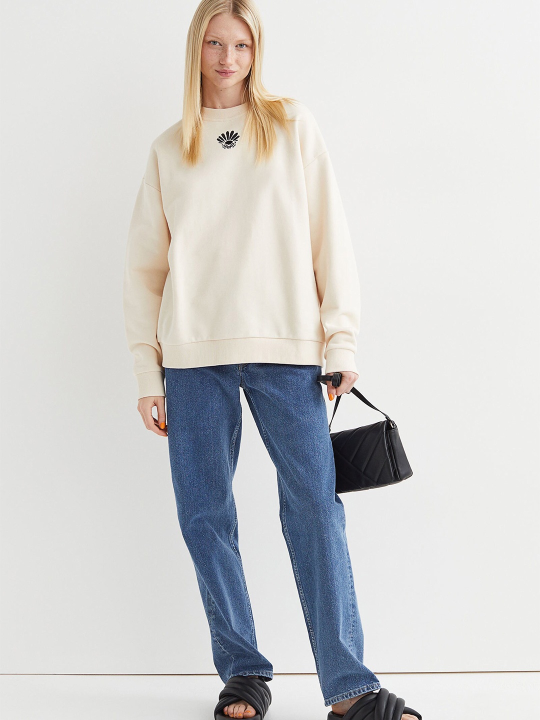 

H&M Women Beige Oversized Sweatshirt