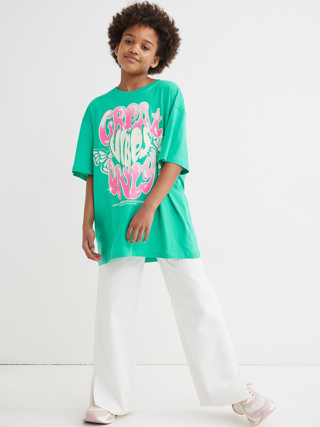 

H&M Girls Green Oversized Cotton T-shirt