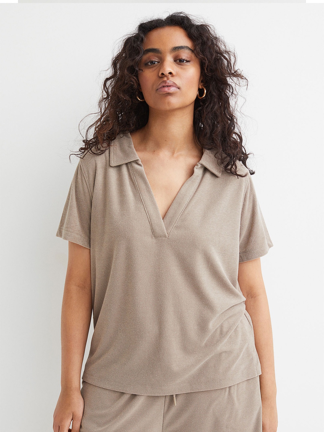 

H&M Women Beige Terry Polo Shirt