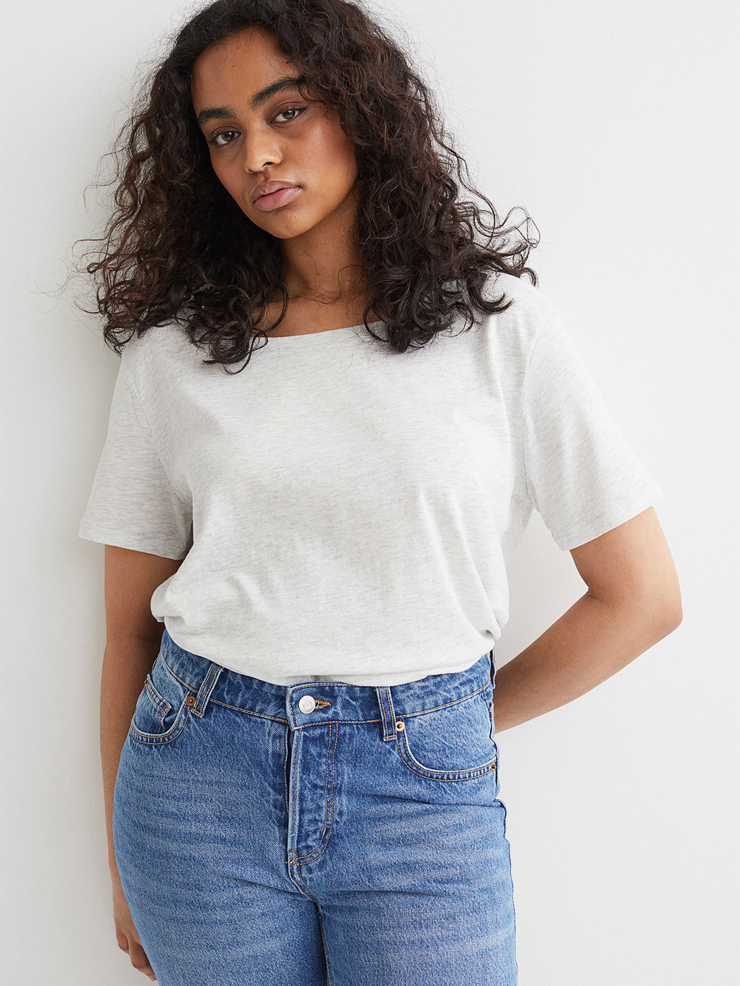 

H&M Women Grey Solid Round Neck Modal-blend T-shirt