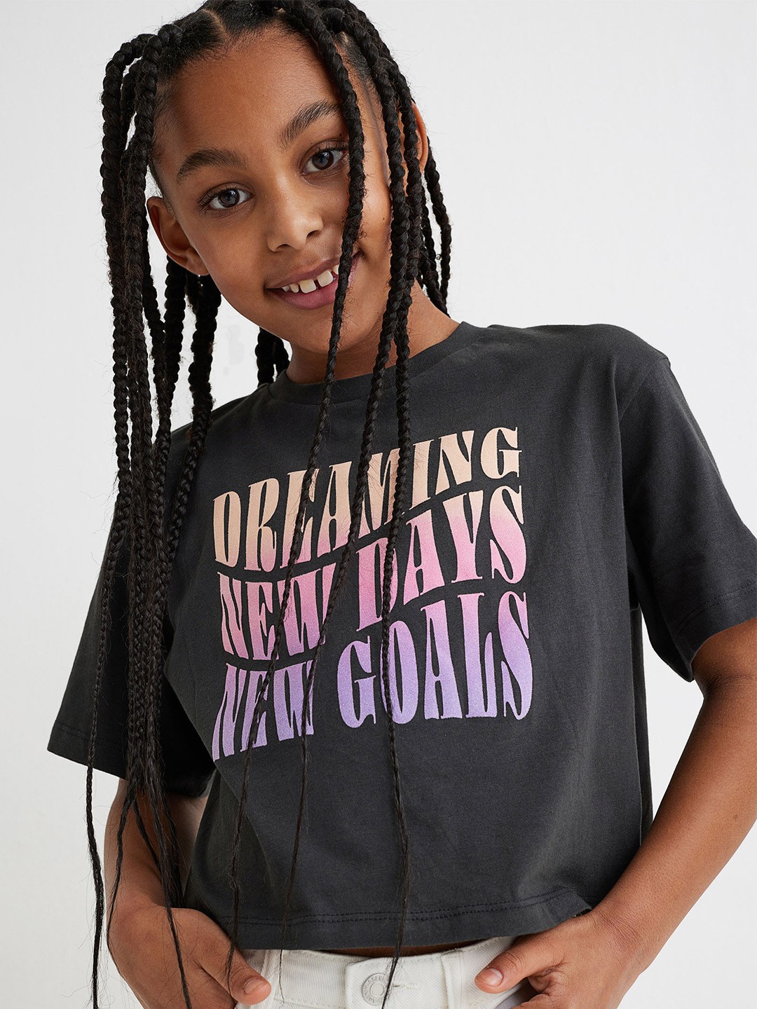 

H&M Girls Black Cropped Cotton Top