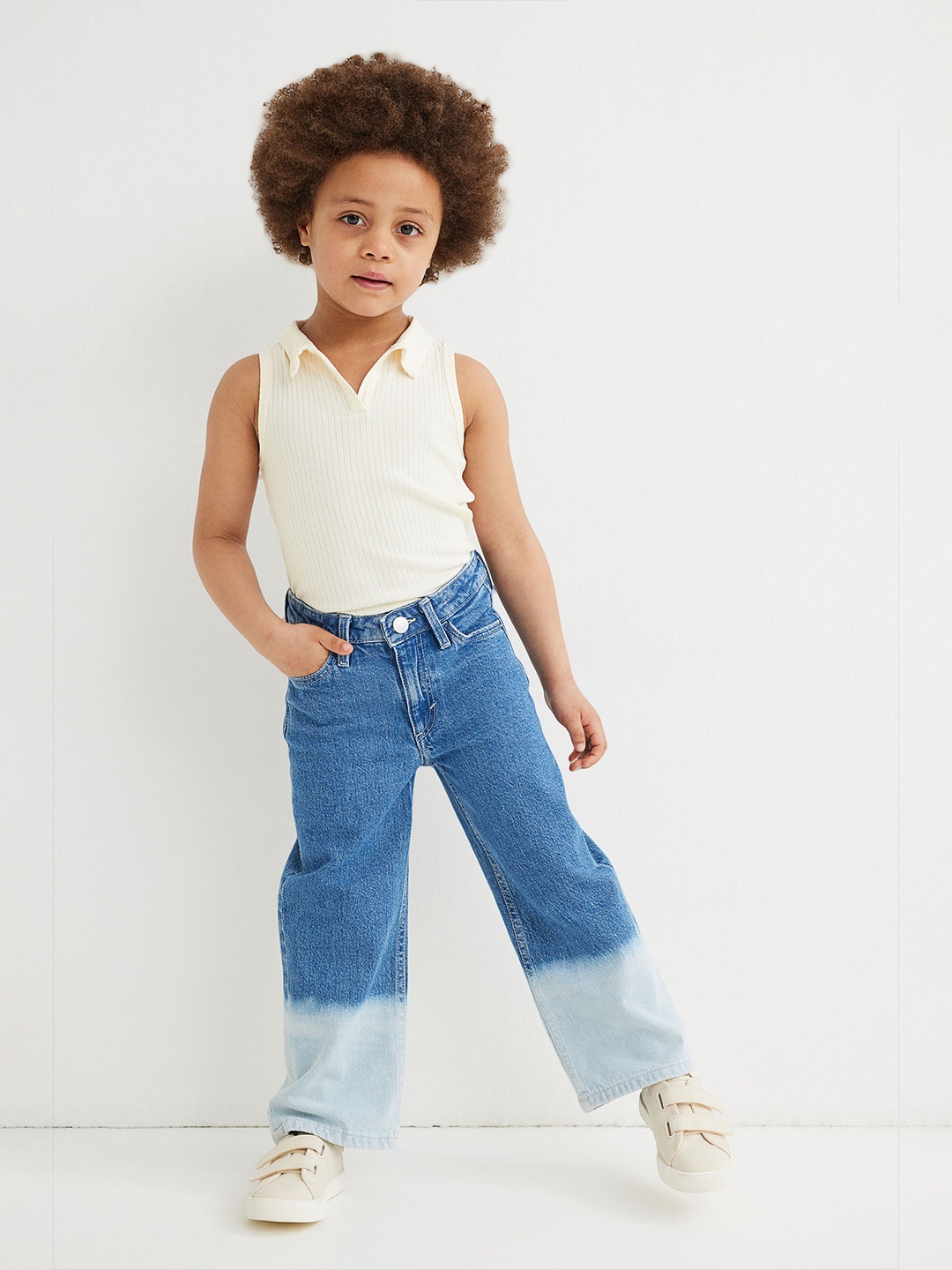 

H&M Girls White Ribbed Collared Top