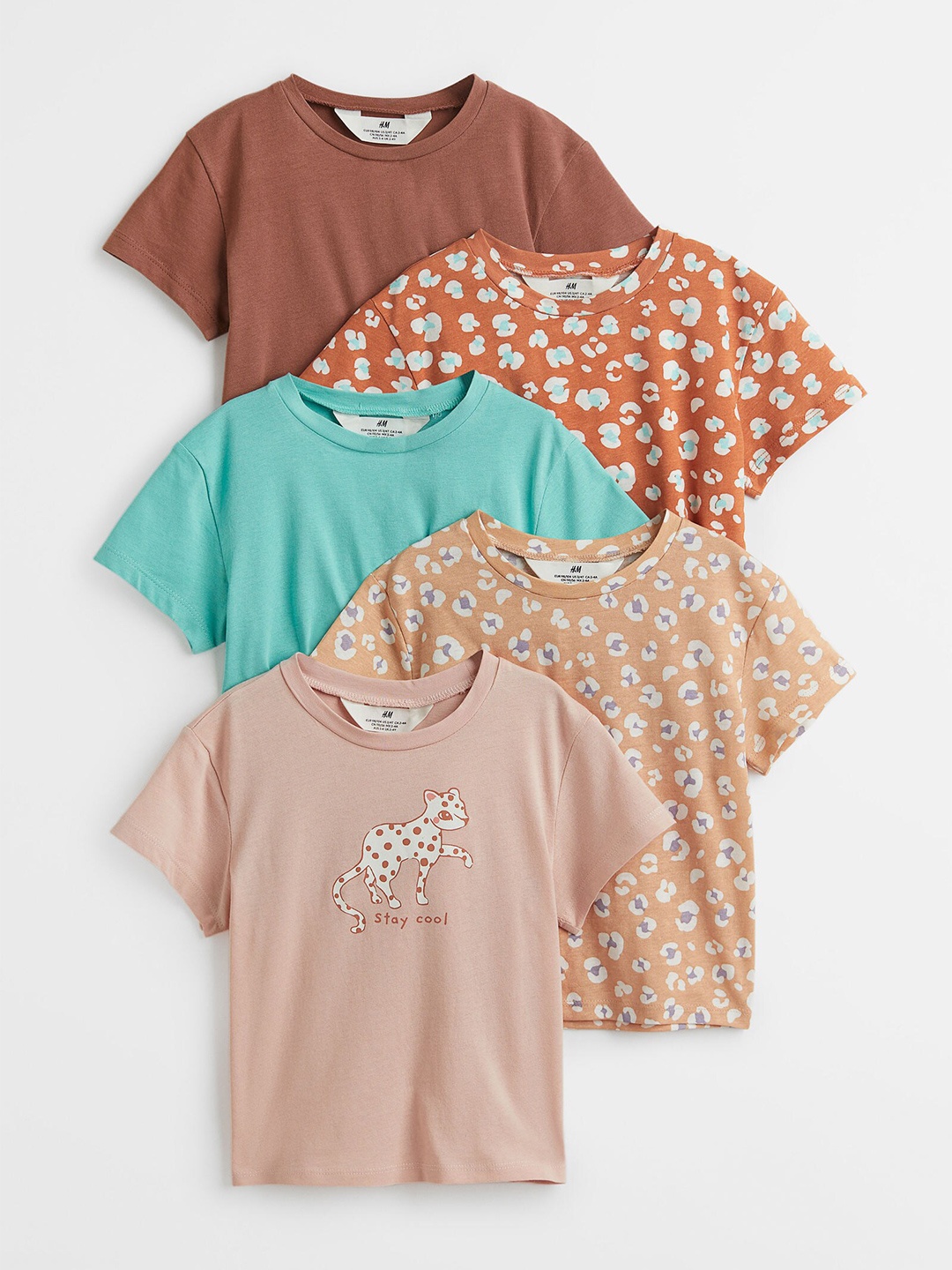

H&M 5 Pack Brown & Orange Printed Jersey Tops