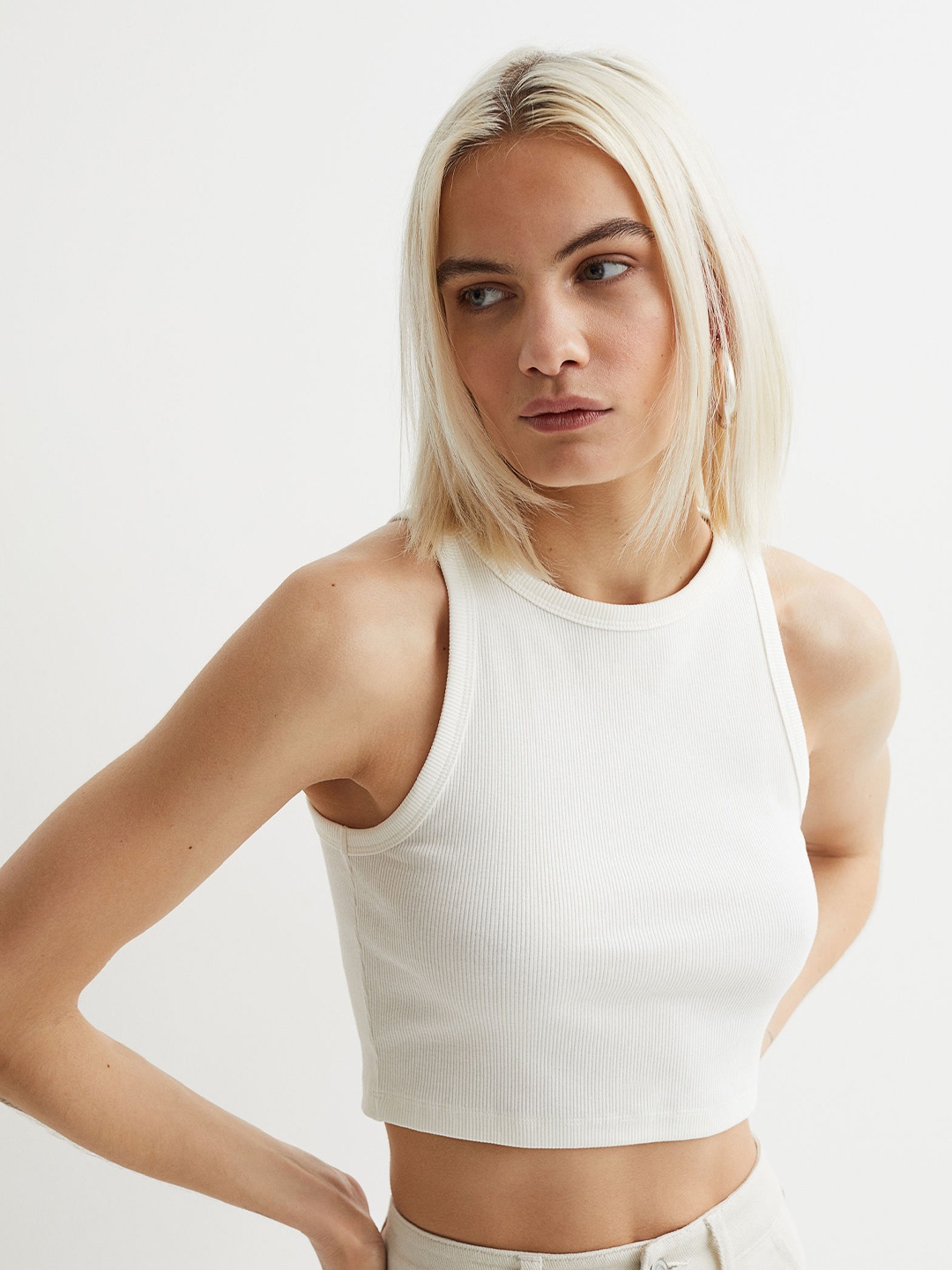 

H&M White Cropped Vest Top