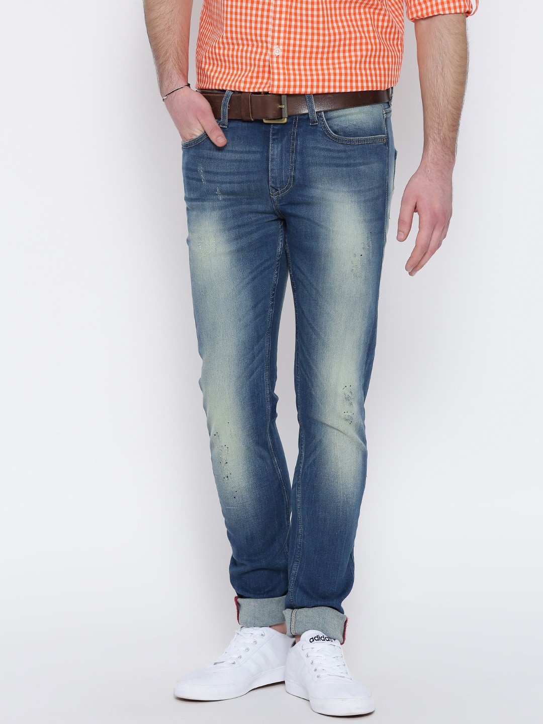 

United Colors of Benetton Men Blue Slim Low Distress Stretchable Jeans