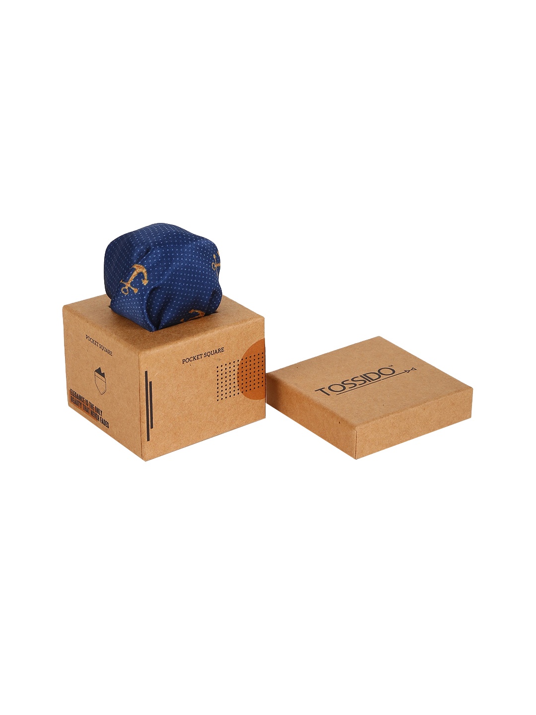 

Tossido Men Navy Blue & Gold-Coloured Printed Microfiber Pocket Square