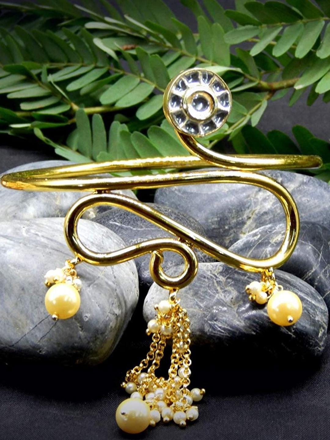 

AccessHer Women Gold-Plated & White Brass Kundan Armlet