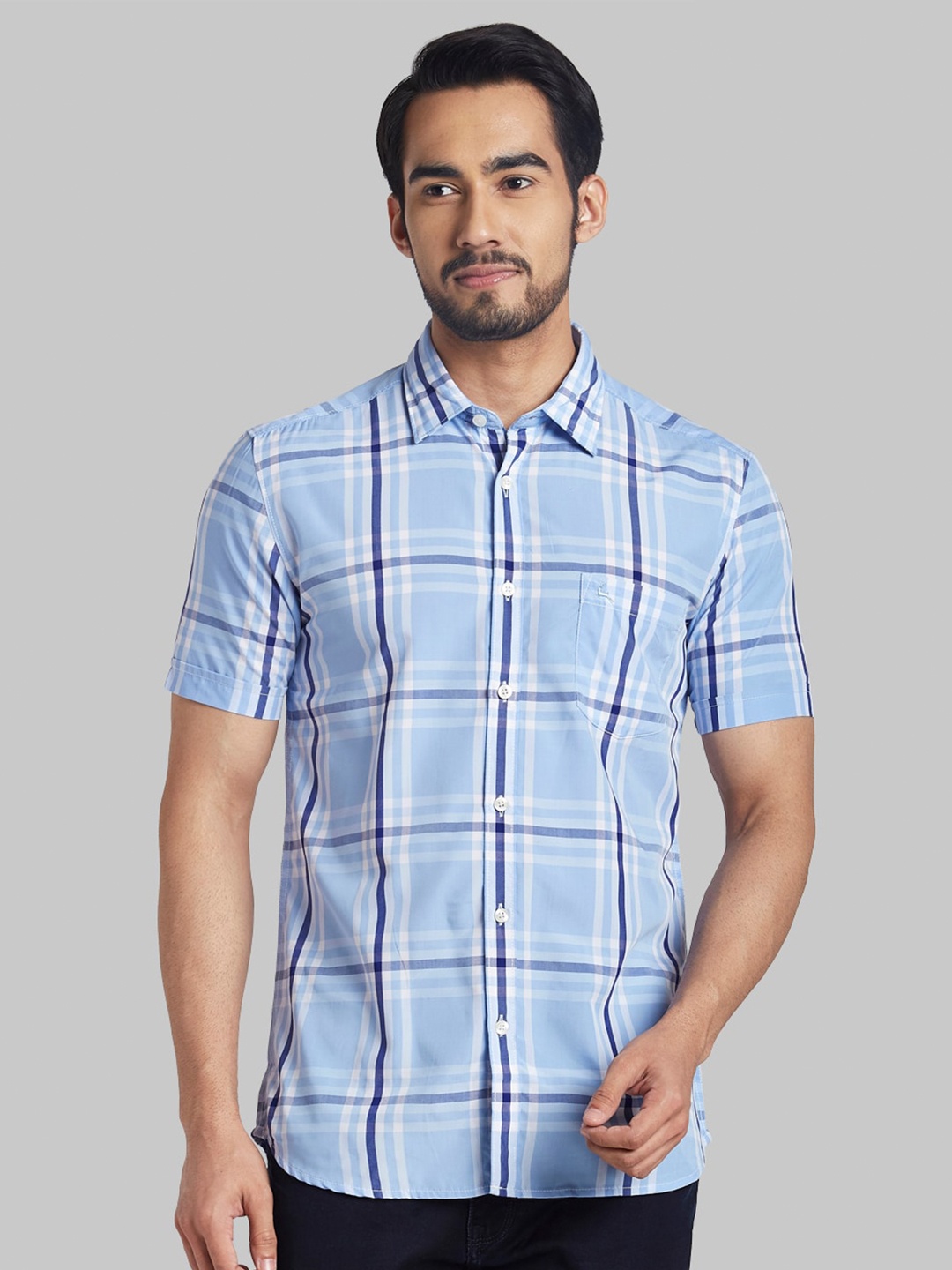 

Parx Men Blue Slim Fit Checked Casual Shirt