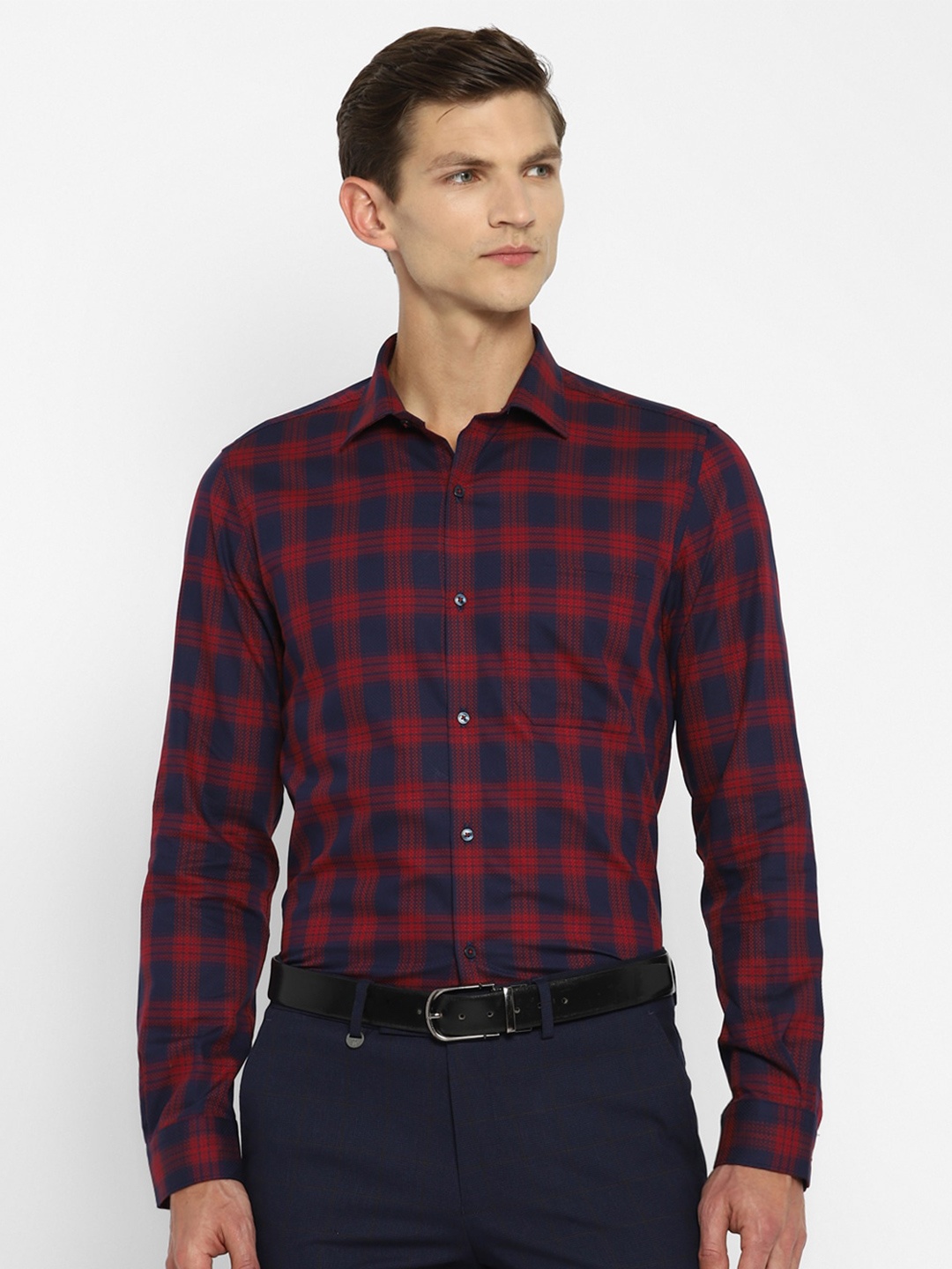 

Turtle Men Navy Blue Slim Fit Tartan Checks Checked Formal Shirt