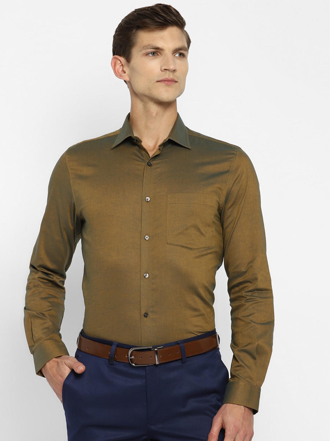 

Turtle Men Olive Green Slim Fit Formal Shirt