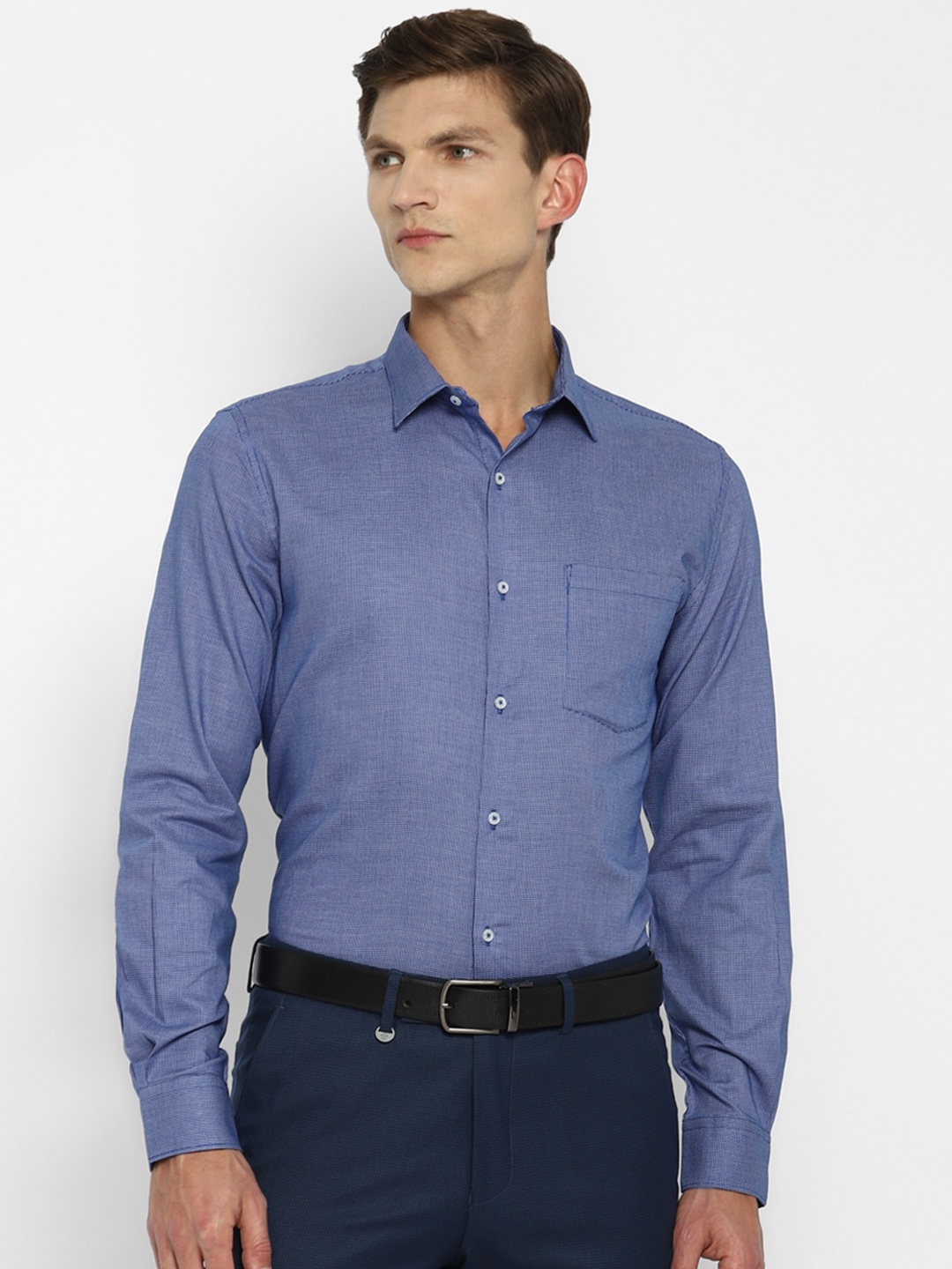 

Turtle Men Navy Blue Self Design Slim Fit Formal Shirt