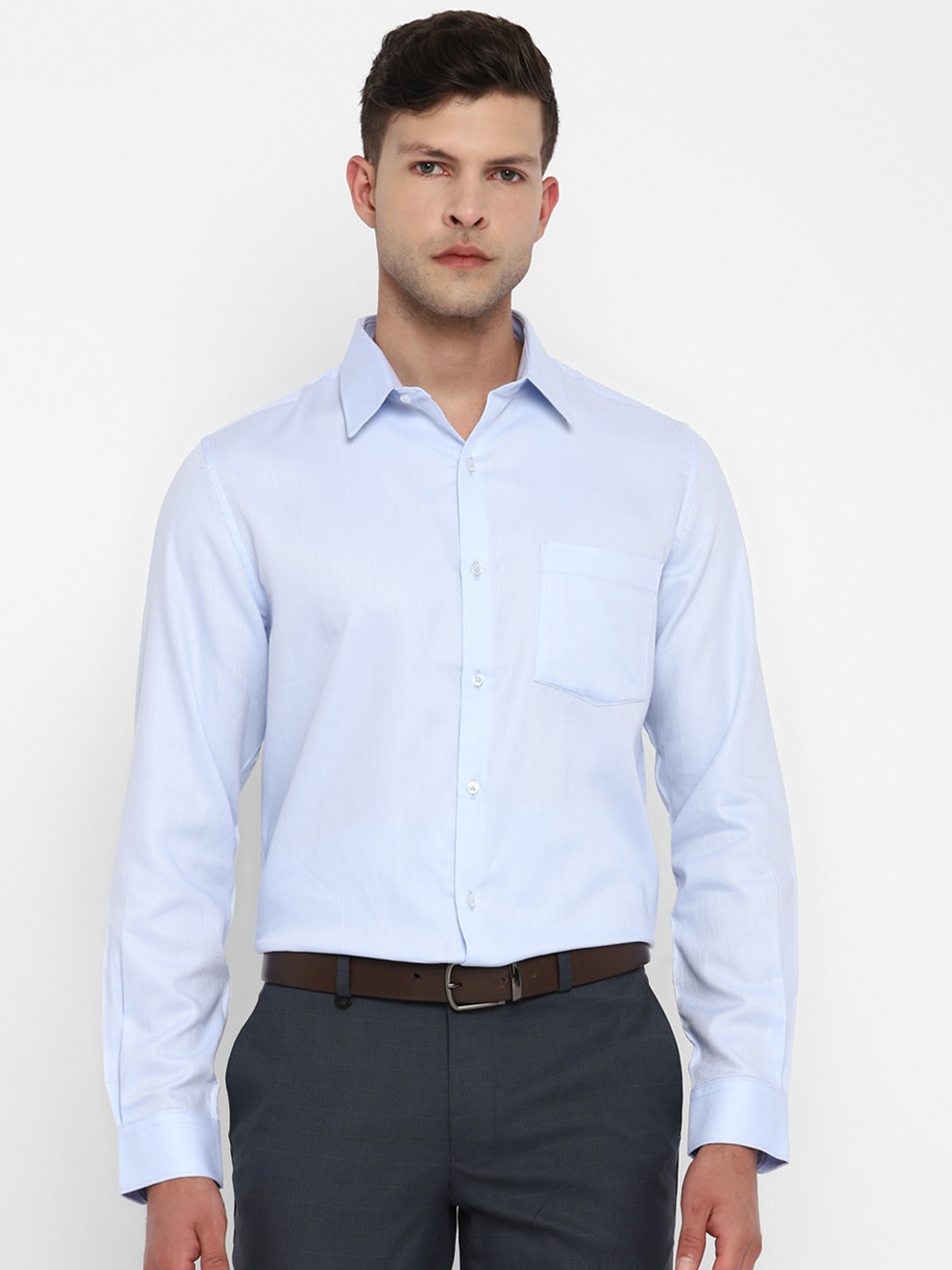 

Turtle Men Blue Self Design Slim Fit Formal Shirt