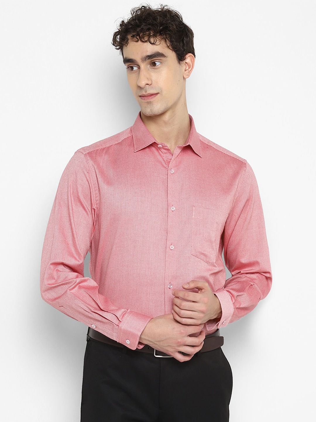

Turtle Men Red Self Design Formal Shirt
