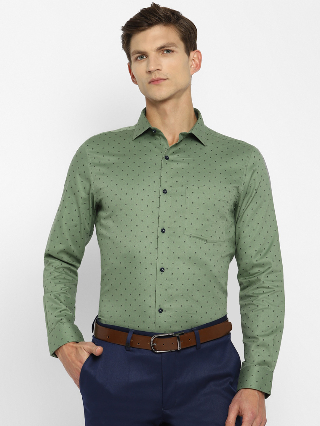 

Turtle Men Green Slim Fit Printed Formal Shirt