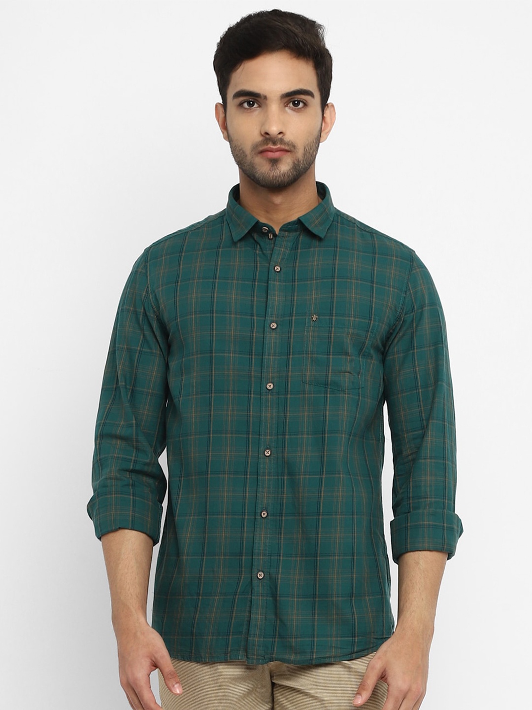 

Turtle Men Teal Checked Slim Fit Casual Shirt