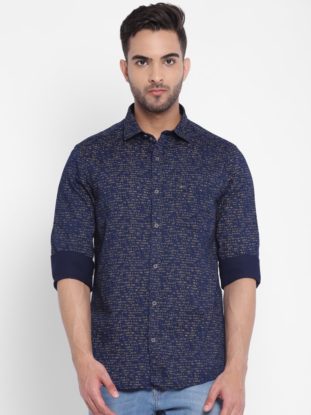 

Turtle Men Navy Blue Slim Fit Printed Casual Shirt