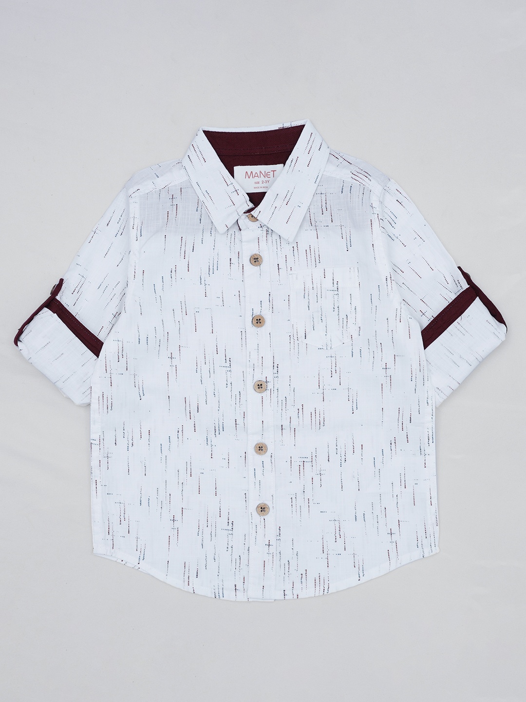 

MANET Boys White Classic Printed Cotton Casual Shirt