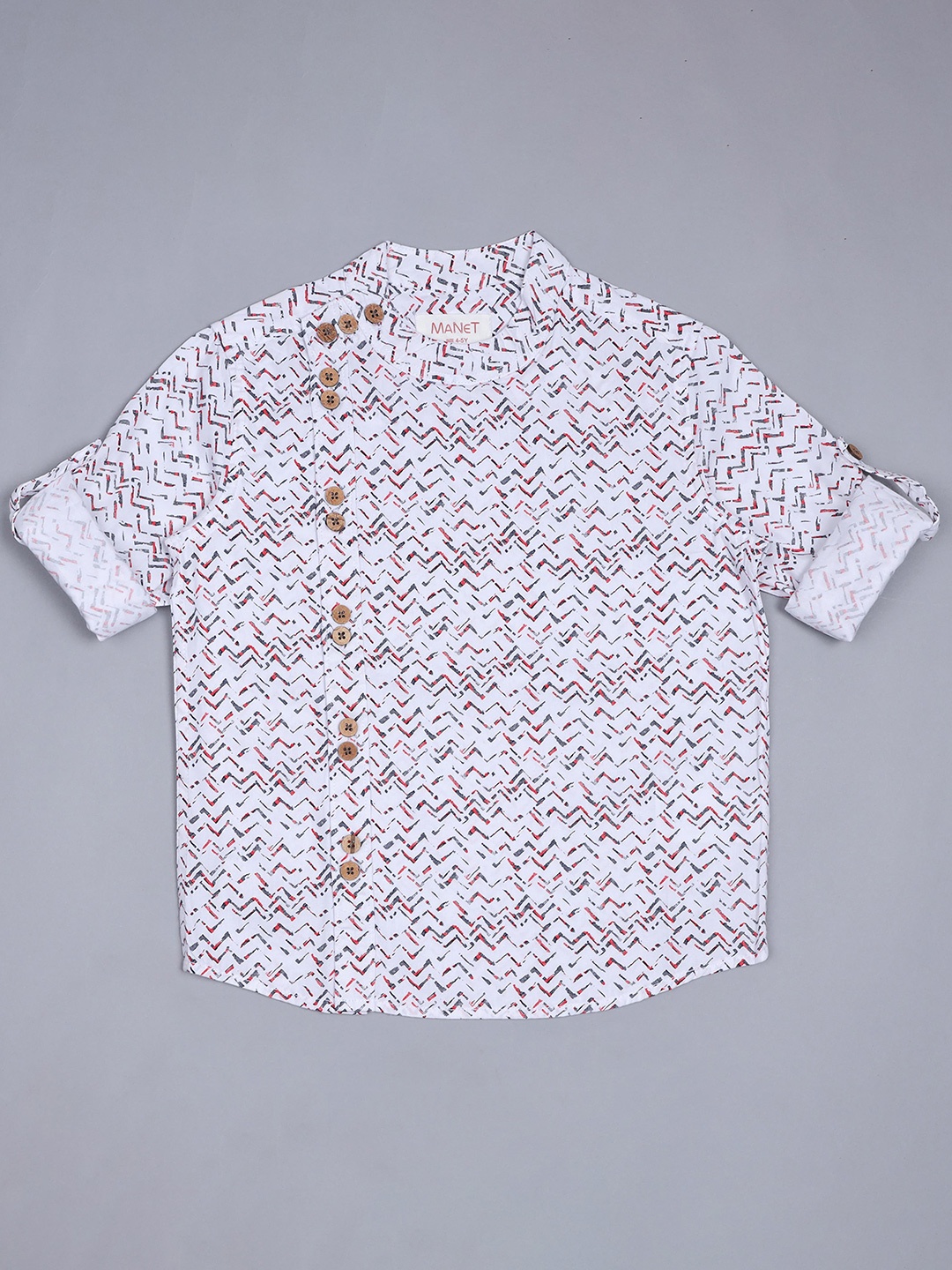 

MANET Boys White Classic Printed Party Shirt