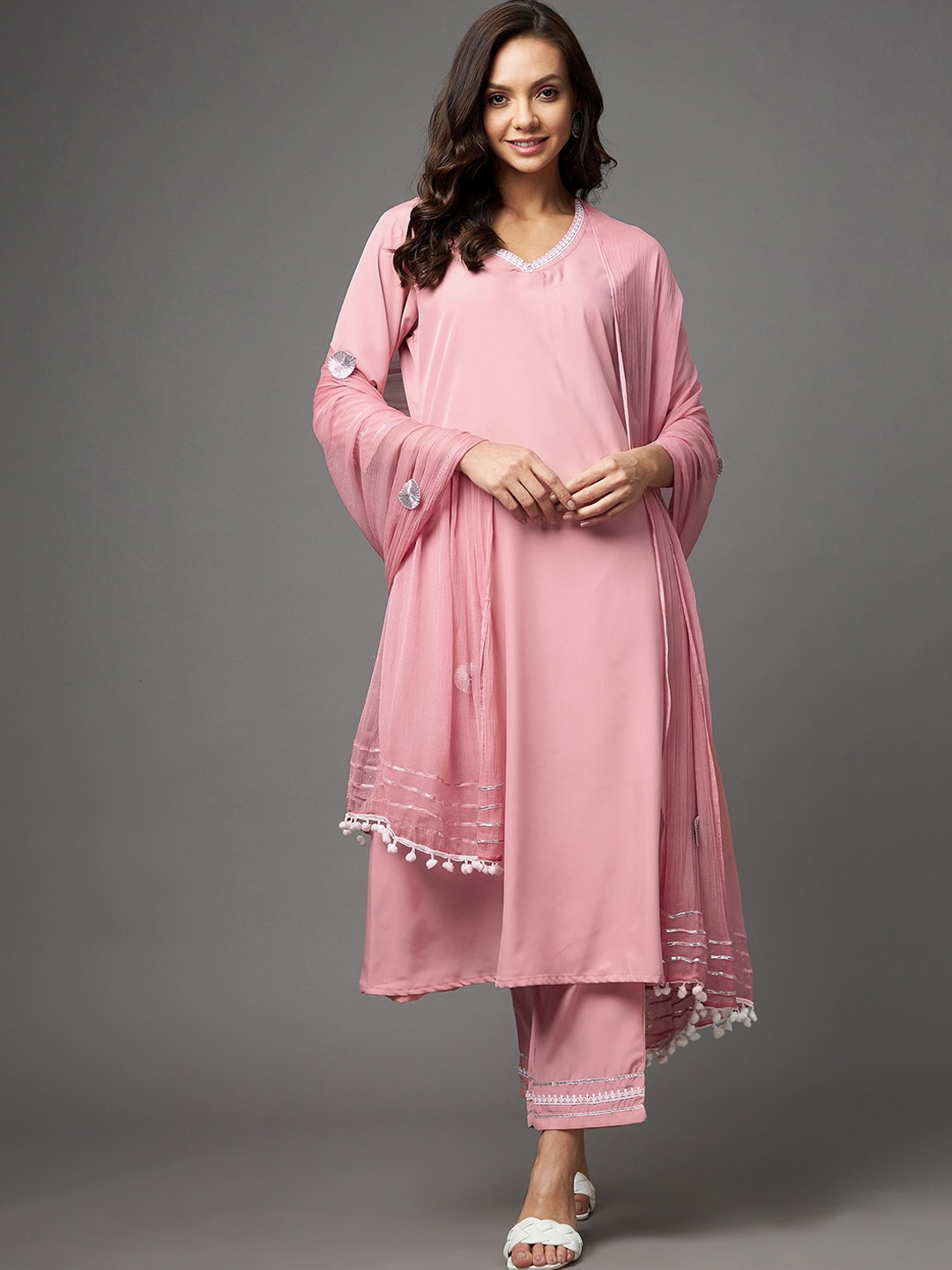 

Azira Women Pink Layered Gotta Patti Kurta with Palazzos & With Dupatta