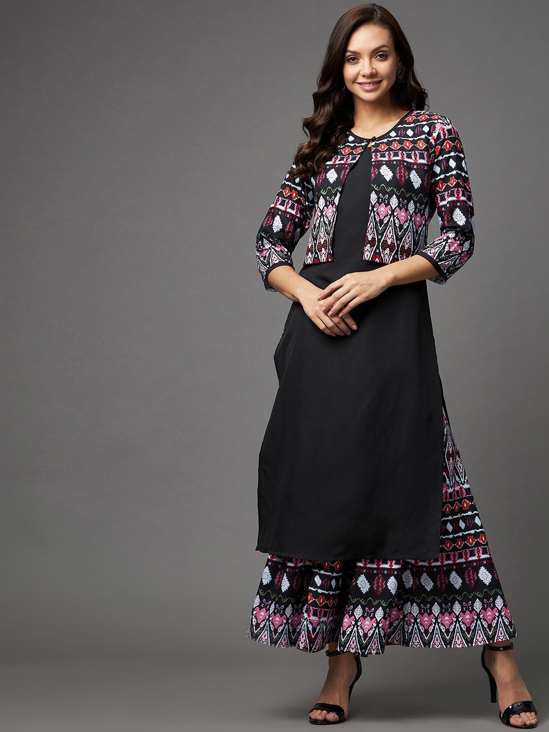 

Azira Women Black Printed Kurta with Palazzos