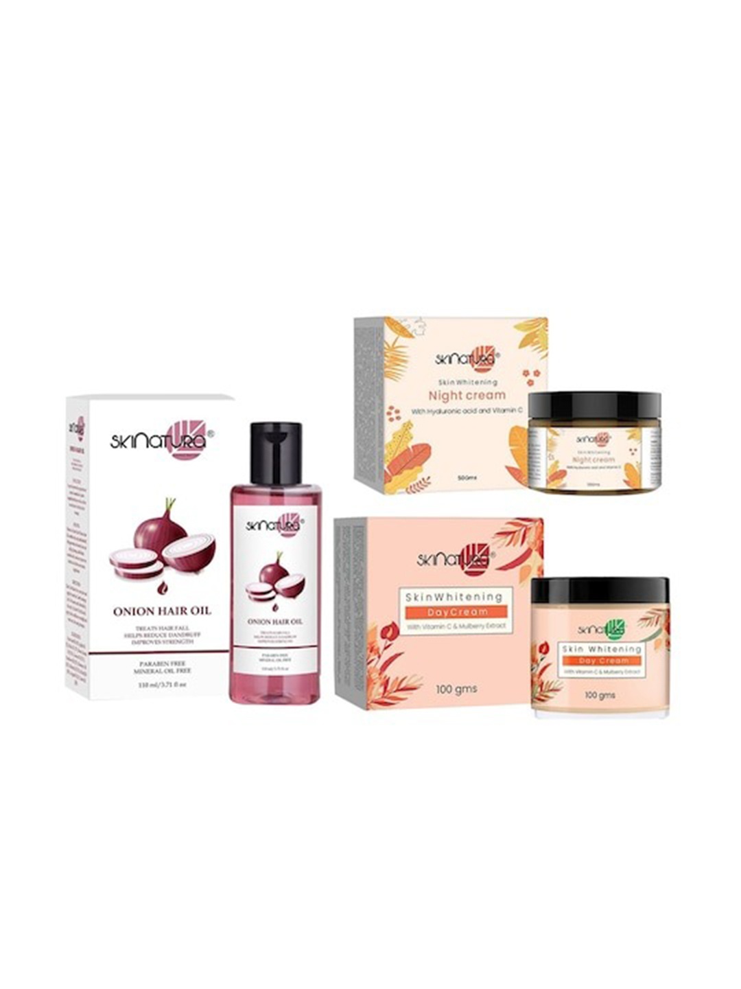 

Skinatura Set of Skin Whitening Day Cream 100g + Night Cream 50g + Onion Hair Oil 110ml, White