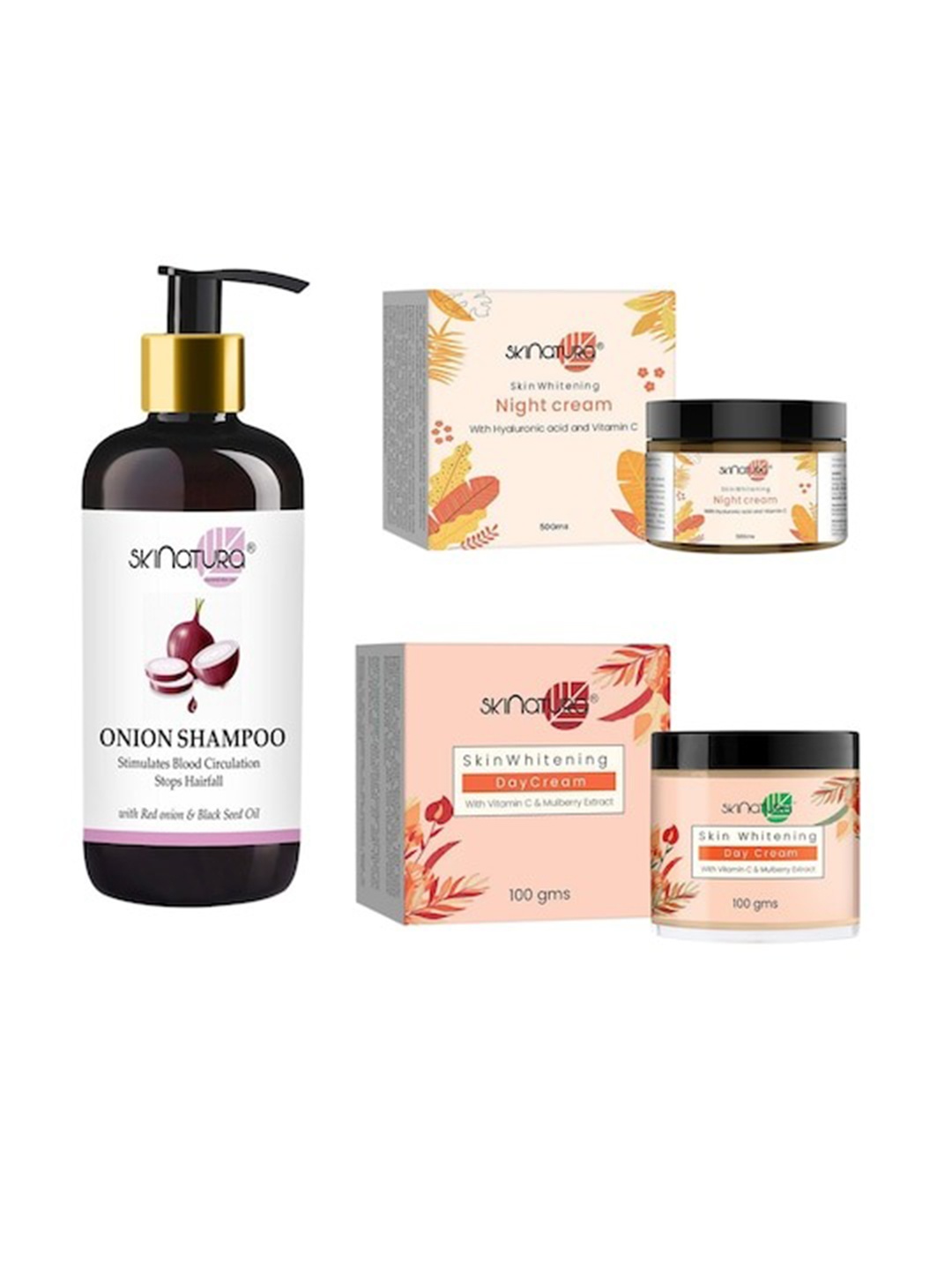 

Skinatura Onion Shampoo-Skin Whitening Day Cream-Night Cream Combo, White