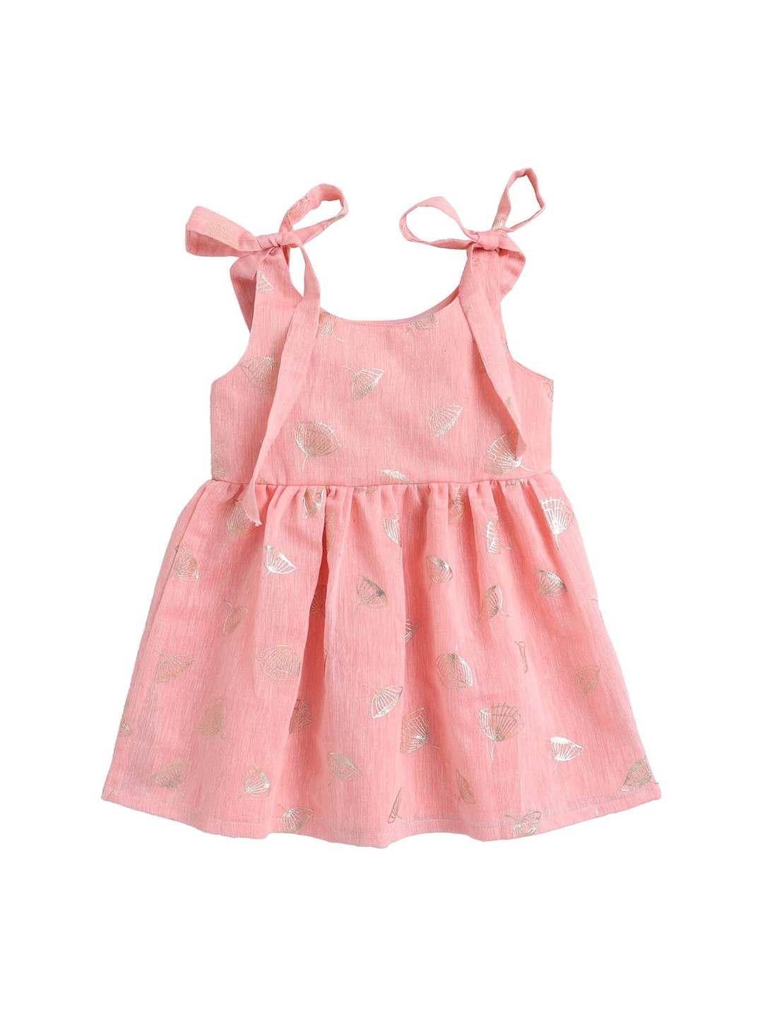 

MANY FROCKS & Girls Pink Printed Cotton Fit & Flare Dress