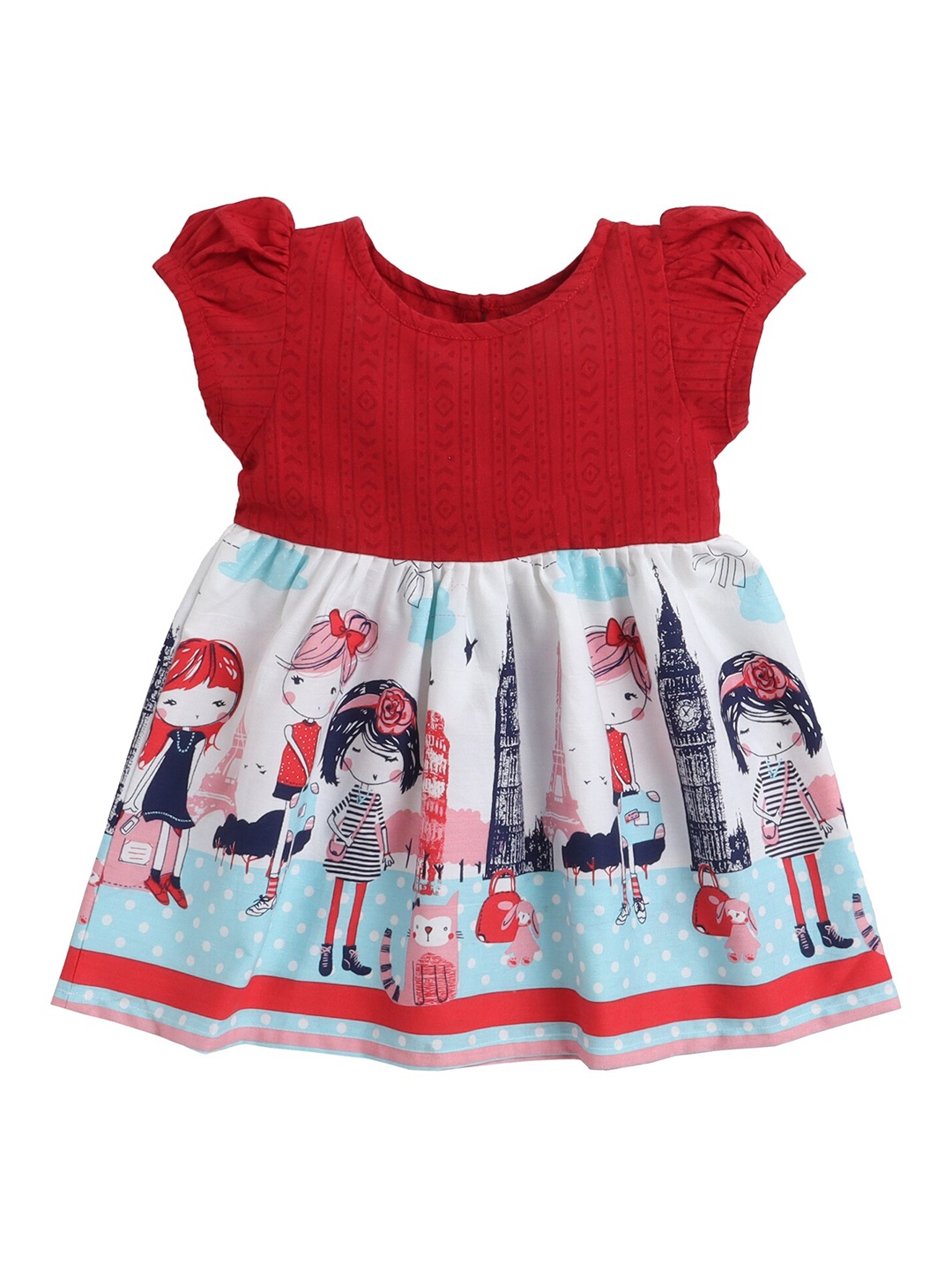 

MANY FROCKS & Girls Red & White Pure Cotton Fit & Flare Dress