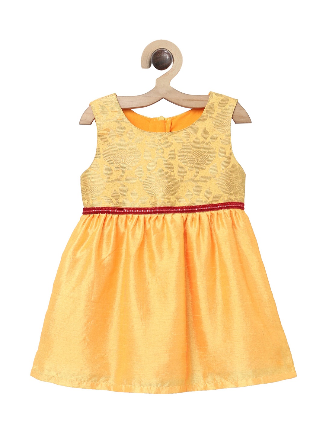 

MANY FROCKS & Yellow Self Design 100% Silk Fit and Flare Dress