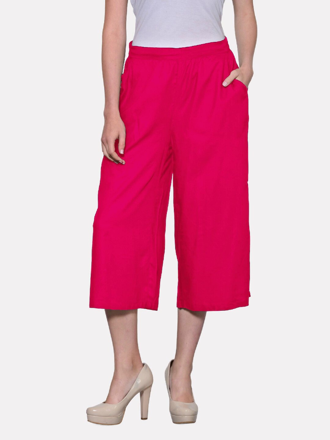 

PATRORNA Plus Size Women Fuchsia Cotton Capris