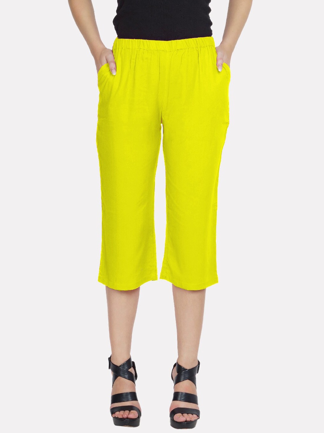 

PATRORNA Women Yellow Solid Capris