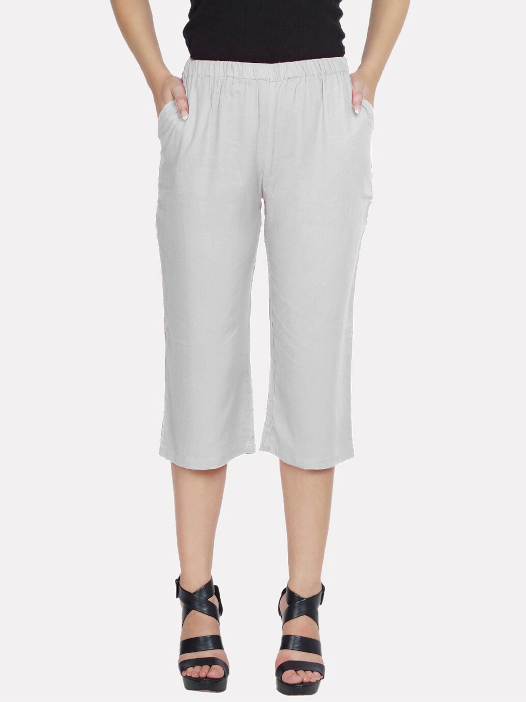 

PATRORNA Women Plus Size White Antimicrobial Treated Slim Fit Capris