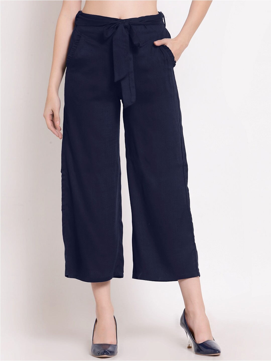 

PATRORNA Women Navy Blue Plus Size Culottes Trousers