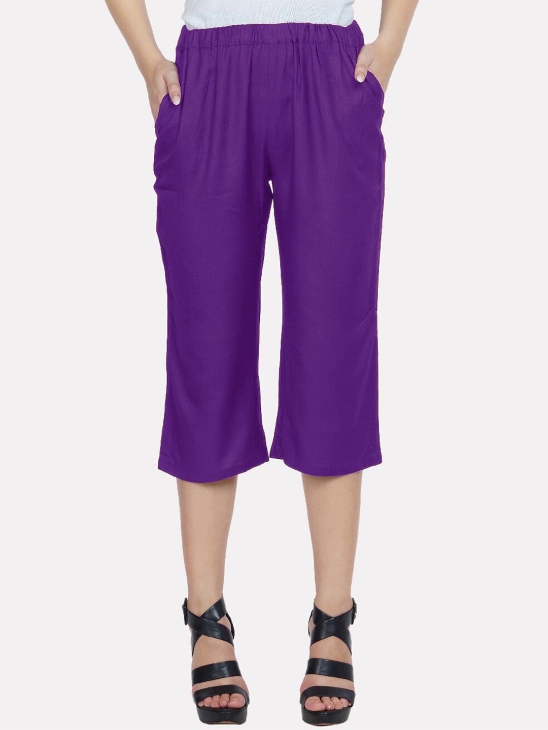 

PATRORNA Women Plus Size Purple Slim Fit Antimicrobial Capris