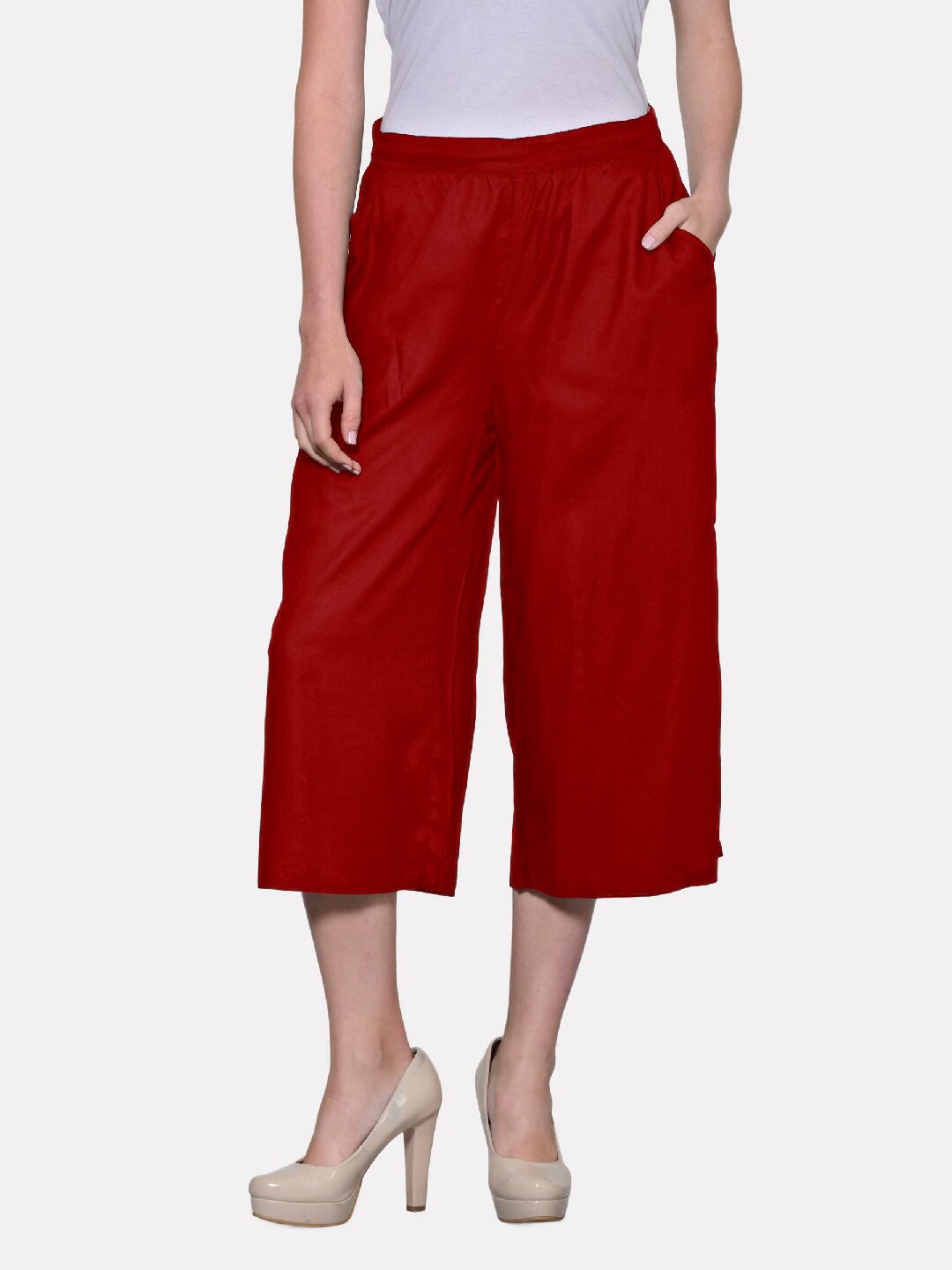 

PATRORNA Plus Size Women Maroon Relaxed Fit Cotton Capris