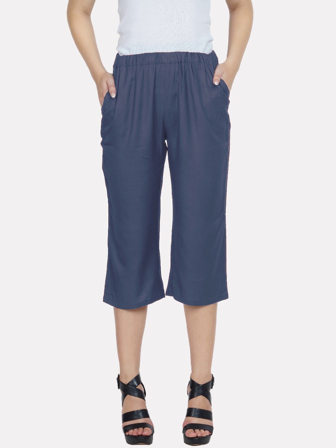 

PATRORNA Women Plus Size Charcoal Grey Antimicrobial Treated Slim Fit Capris