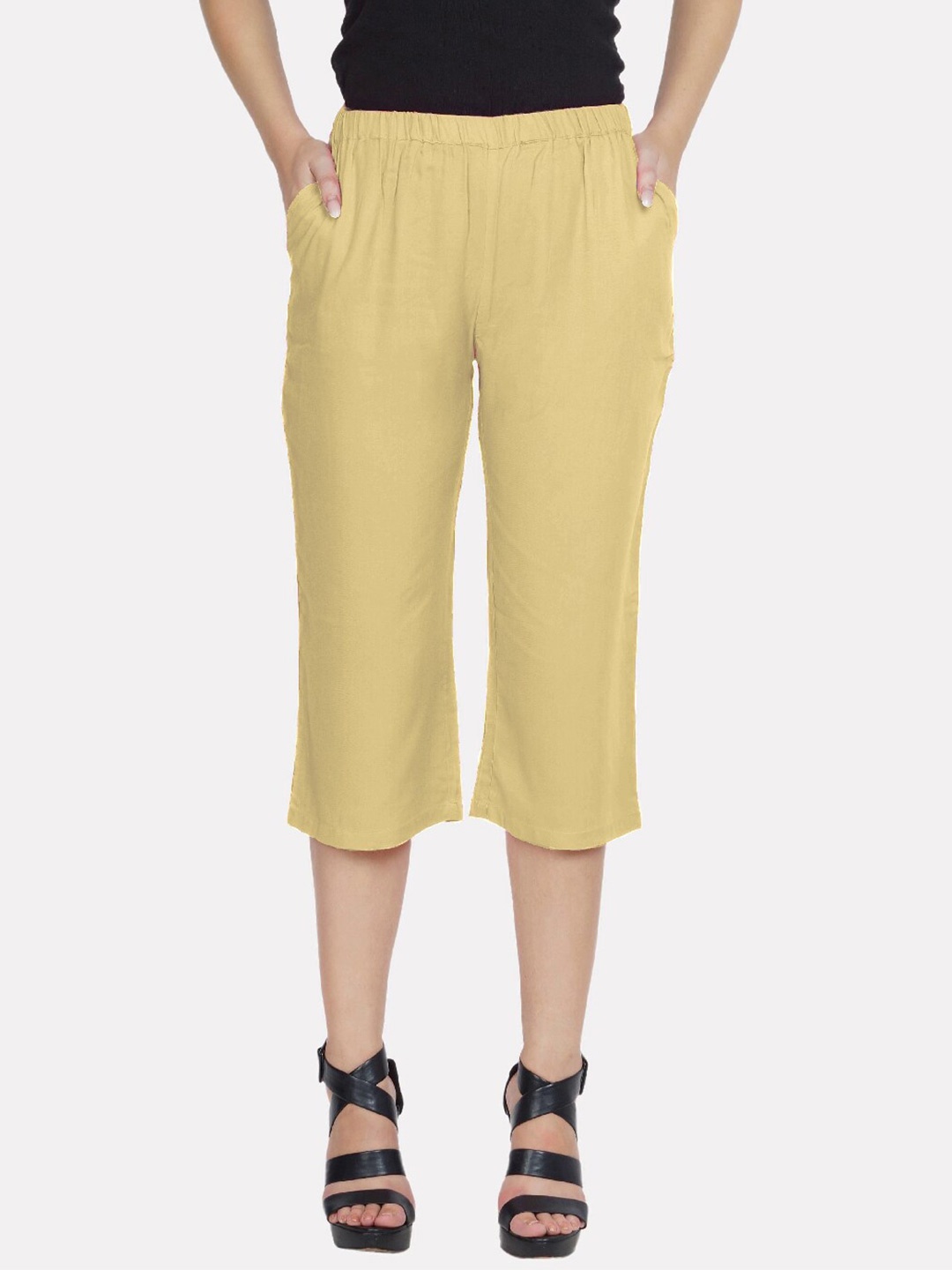 

PATRORNA Women Plus Size Golden Antimicrobial Treated Slim Fit Capris, Gold