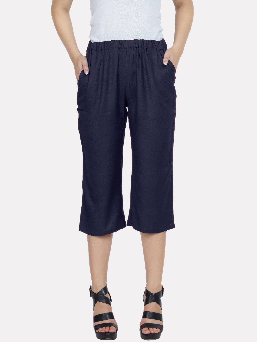 

PATRORNA Women Navy Blue Plus Size Slim Fit Capris